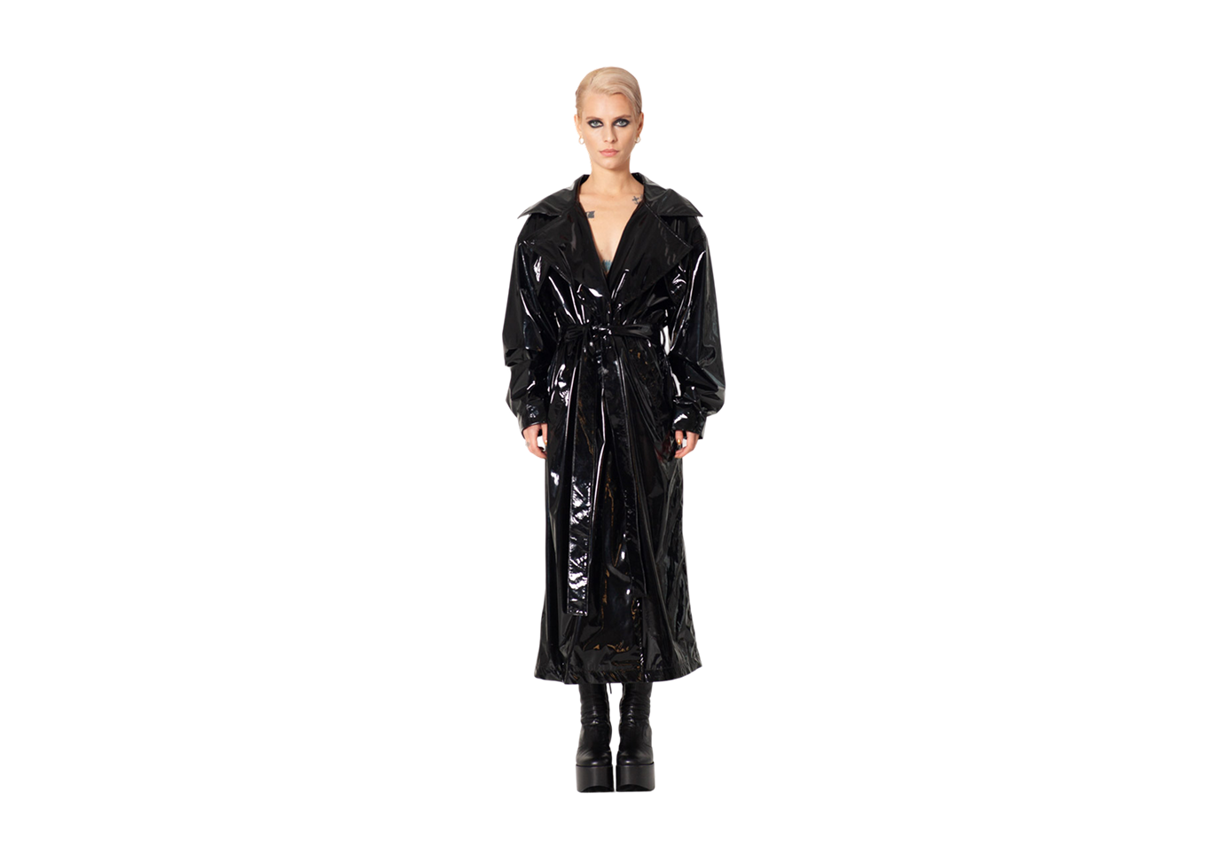 Faux Patent Leather Trench Coat